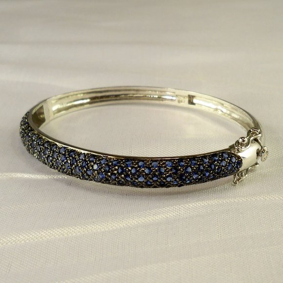NEW Royal Blue Cubic Zirconias Silver Designer Cuff Bracelet - Picture 1 of 8